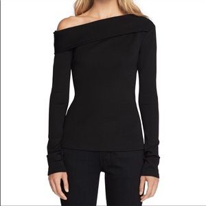 Rag & Bone Black Carmen One Shoulder Ribbed Top